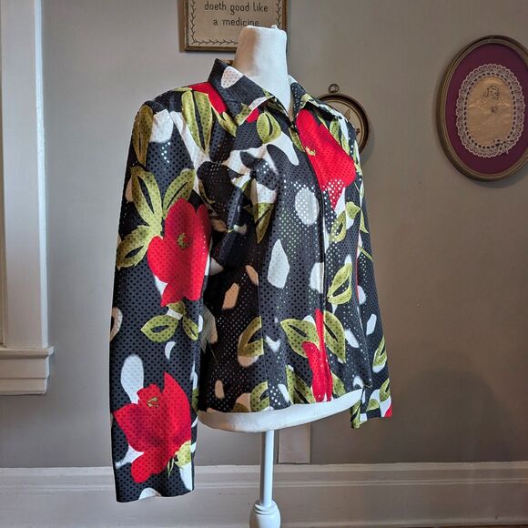 Vintage 90s Y2K Mesmerize Sequin Jacket Floral Blazer Whimsigoth Size Small - Picture 3 of 11